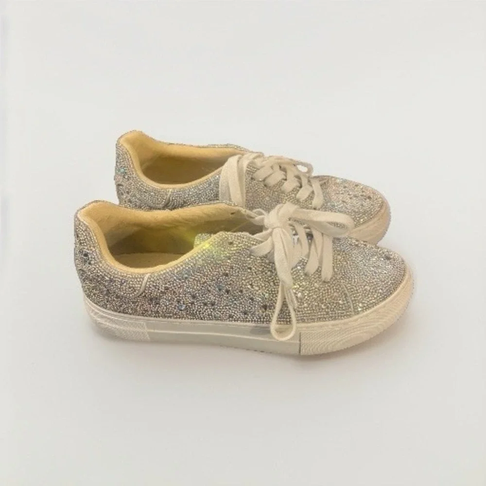 Betsy Johnson Sidny Crystals Women Size 10M Pave Platform Sneakers